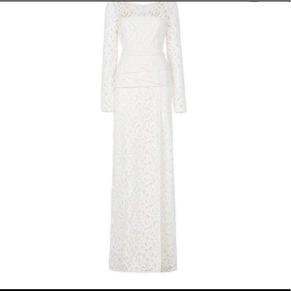 BCBG white lace maxi gown, long sleeve open back. - Picture 3 of 3